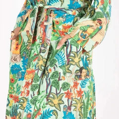 Women's Green Cotton Kimono Robe - Pure Cotton Dressing Gown