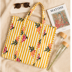Reversible Quilted Cotton Yellow FloralTote Bag with Interior Pocket - kraafty-com