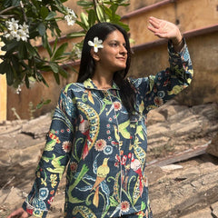 Cotton NAVY BLUE Floral Pajama Set Soft Indian Nightwear for Bridesmaids