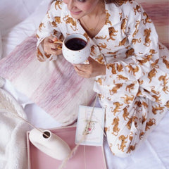 White Tiger Print Cotton Pajama Set - Soft Indian Nightwear | Pure Cotton PJ's & Bridesmaid Gift for Her