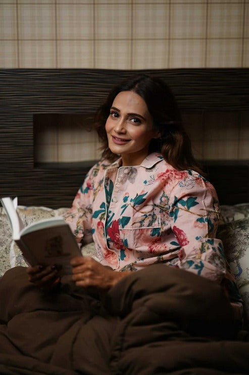 Pink Floral Cotton Pajama Set - Soft Indian Nightwear | Pure Cotton PJ's & Bridesmaid Gift for Her