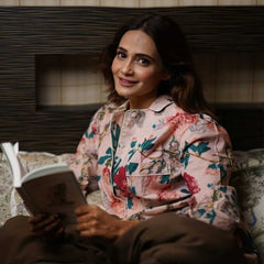 Pink Floral Cotton Pajama Set - Soft Indian Nightwear | Pure Cotton PJ's & Bridesmaid Gift for Her