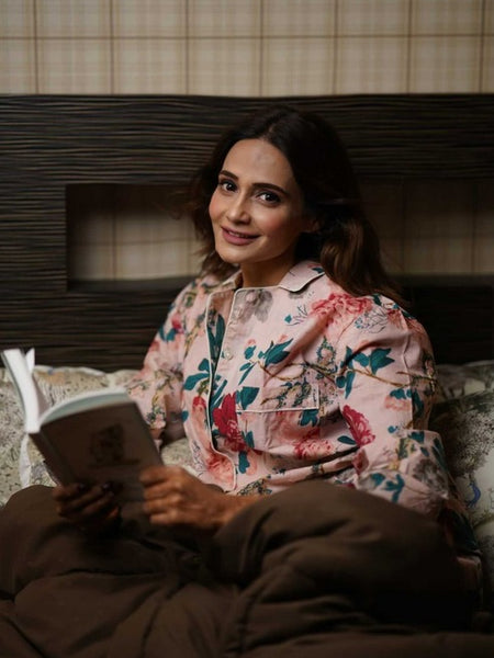 Pink Floral Cotton Pajama Set - Soft Indian Nightwear | Pure Cotton PJ's & Bridesmaid Gift for Her