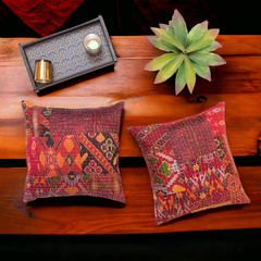 Handmade Indian Embroidered Patchwork Cotton Cushion Cover - 16x16 Inch (40x40 cm) - Artisan Home Decor for Sofa, Couch, Floor, Meditation & Ottoman - 2