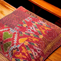 Handmade Indian Embroidered Patchwork Cotton Cushion Cover - 16x16 Inch (40x40 cm) - Artisan Home Decor for Sofa, Couch, Floor, Meditation & Ottoman - 2