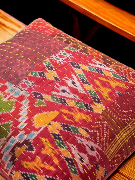 Handmade Indian Embroidered Patchwork Cotton Cushion Cover - 16x16 Inch (40x40 cm) - Artisan Home Decor for Sofa, Couch, Floor, Meditation & Ottoman - 2