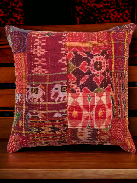 Handmade Indian Embroidered Patchwork Cotton Cushion Cover - 16x16 Inch (40x40 cm) - Artisan Home Decor for Sofa, Couch, Floor, Meditation & Ottoman - 2