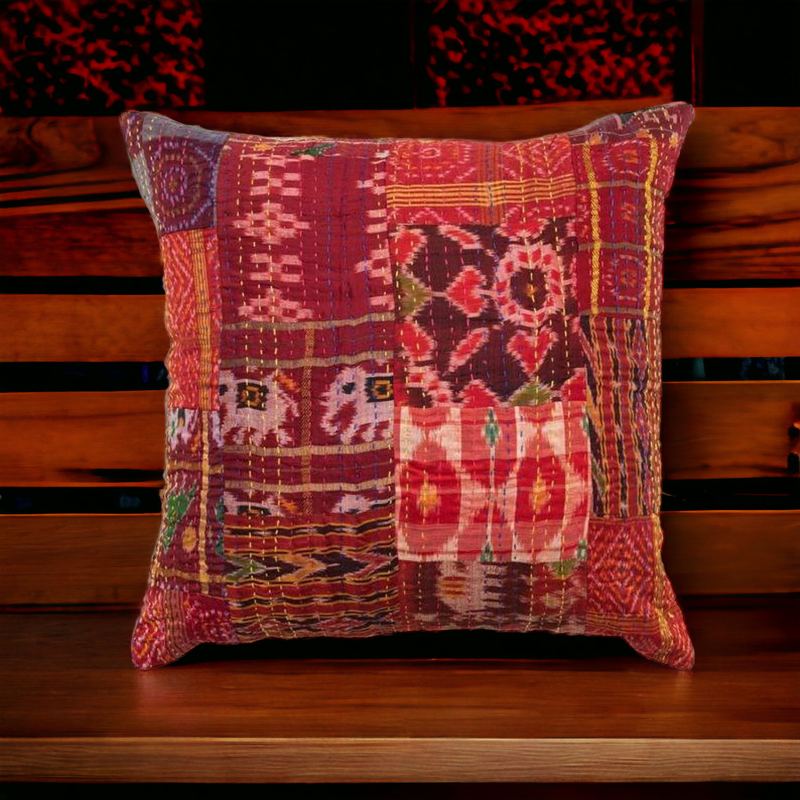Handmade Indian Embroidered Patchwork Cotton Cushion Cover - 16x16 Inch (40x40 cm) - Artisan Home Decor for Sofa, Couch, Floor, Meditation & Ottoman - 2