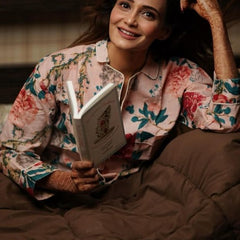 Pink Floral Cotton Pajama Set - Soft Indian Nightwear | Pure Cotton PJ's & Bridesmaid Gift for Her