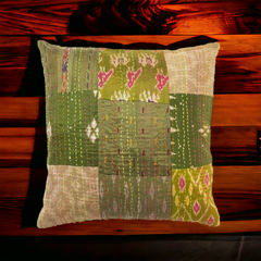 Handmade Indian Embroidered Patchwork Cotton Cushion Cover - 16x16 Inch (40x40 cm) - Artisan Home Decor for Sofa, Couch, Floor, Meditation & Ottoman - 3