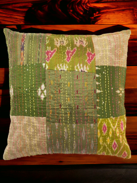 Handmade Indian Embroidered Patchwork Cotton Cushion Cover - 16x16 Inch (40x40 cm) - Artisan Home Decor for Sofa, Couch, Floor, Meditation & Ottoman - 3
