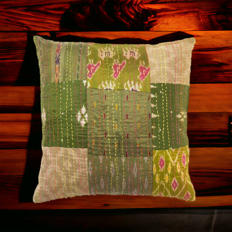 Handmade Indian Embroidered Patchwork Cotton Cushion Cover - 16x16 Inch (40x40 cm) - Artisan Home Decor for Sofa, Couch, Floor, Meditation & Ottoman - 3