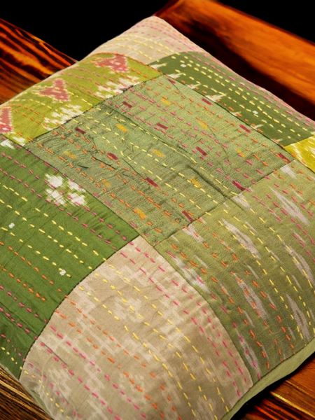 Handmade Indian Embroidered Patchwork Cotton Cushion Cover - 16x16 Inch (40x40 cm) - Artisan Home Decor for Sofa, Couch, Floor, Meditation & Ottoman - 3