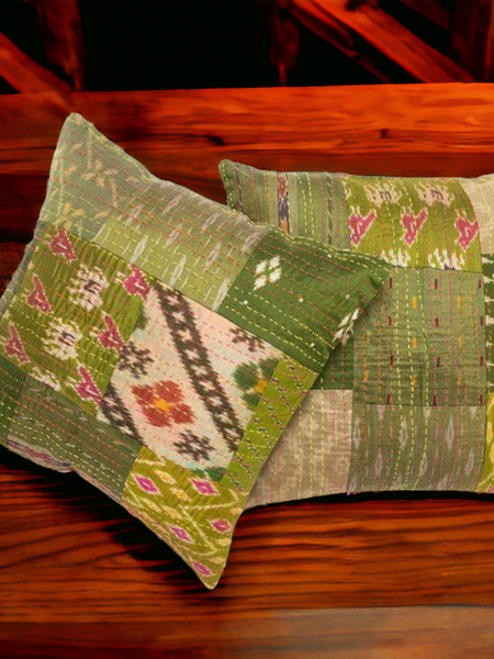 Handmade Indian Embroidered Patchwork Cotton Cushion Cover - 16x16 Inch (40x40 cm) - Artisan Home Decor for Sofa, Couch, Floor, Meditation & Ottoman - 3