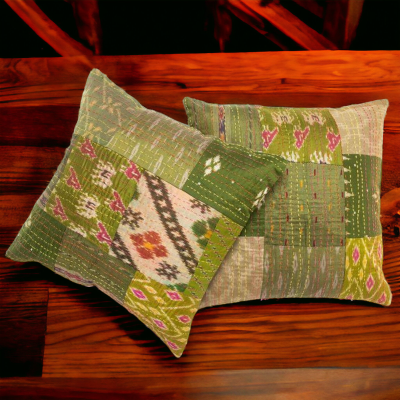 Handmade Indian Embroidered Patchwork Cotton Cushion Cover - 16x16 Inch (40x40 cm) - Artisan Home Decor for Sofa, Couch, Floor, Meditation & Ottoman - 3