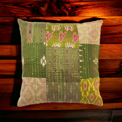 Handmade Indian Embroidered Patchwork Cotton Cushion Cover - 16x16 Inch (40x40 cm) - Artisan Home Decor for Sofa, Couch, Floor, Meditation & Ottoman - 3