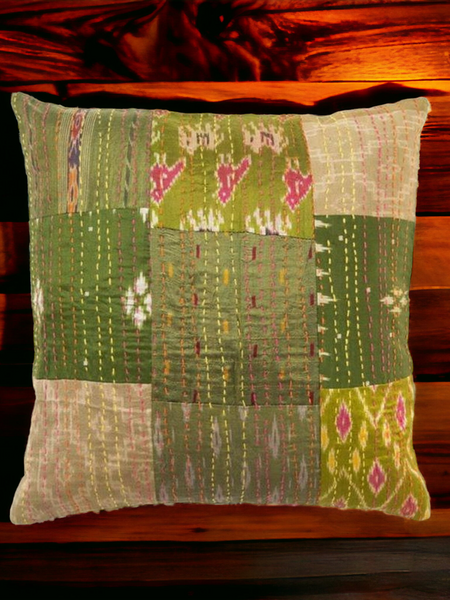 Handmade Indian Embroidered Patchwork Cotton Cushion Cover - 16x16 Inch (40x40 cm) - Artisan Home Decor for Sofa, Couch, Floor, Meditation & Ottoman - 3