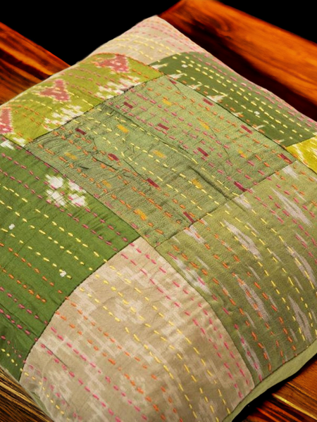 Handmade Indian Embroidered Patchwork Cotton Cushion Cover - 16x16 Inch (40x40 cm) - Artisan Home Decor for Sofa, Couch, Floor, Meditation & Ottoman - 3