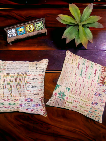 Handmade Indian Embroidered Patchwork Cotton Cushion Cover - 16x16 Inch (40x40 cm) - Artisan Home Decor for Sofa, Couch, Floor, Meditation & Ottoman - 1