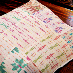 Handmade Indian Embroidered Patchwork Cotton Cushion Cover - 16x16 Inch (40x40 cm) - Artisan Home Decor for Sofa, Couch, Floor, Meditation & Ottoman - 1