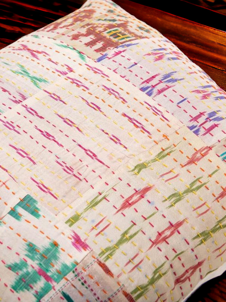 Handmade Indian Embroidered Patchwork Cotton Cushion Cover - 16x16 Inch (40x40 cm) - Artisan Home Decor for Sofa, Couch, Floor, Meditation & Ottoman - 1