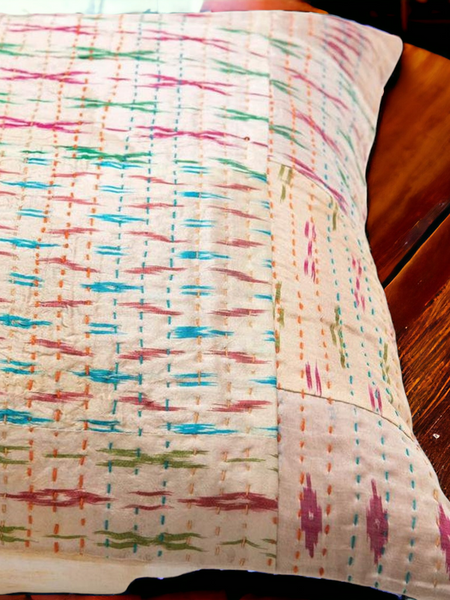 Handmade Indian Embroidered Patchwork Cotton Cushion Cover - 16x16 Inch (40x40 cm) - Artisan Home Decor for Sofa, Couch, Floor, Meditation & Ottoman - 1