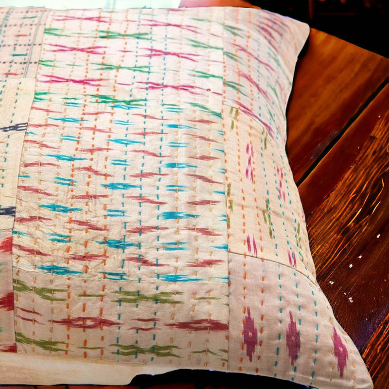 Handmade Indian Embroidered Patchwork Cotton Cushion Cover - 16x16 Inch (40x40 cm) - Artisan Home Decor for Sofa, Couch, Floor, Meditation & Ottoman - 1