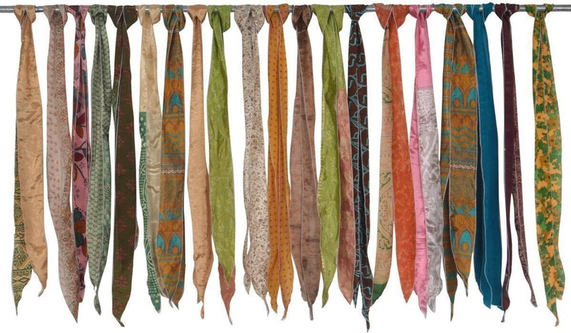 Lot of 200 Pcs Recycle Sari Sashes Head Wrap Neck Tie Scarf Silk Belt Soft Fabric - kraafty-com