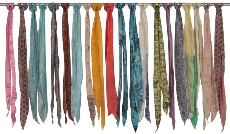 Lot of 200 Pcs Recycle Sari Sashes Head Wrap Neck Tie Scarf Silk Belt Soft Fabric - kraafty-com