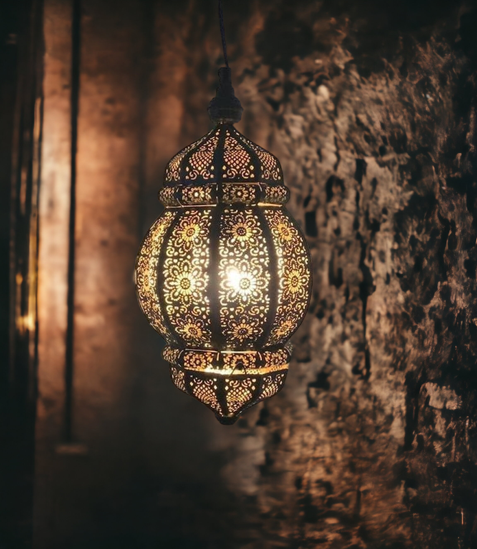 The Decor Affair Moroccan Vintage Lantern Lights Lamp Ziva 30cm Silver Large | Oriental Garden Outdoor Hanging Lanterns for