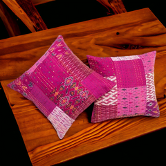 Handmade Indian Embroidered Patchwork Cotton Cushion Cover - 16x16 Inch (40x40 cm) - Artisan Home Decor for Sofa, Couch, Floor, Meditation & Ottoman - 5