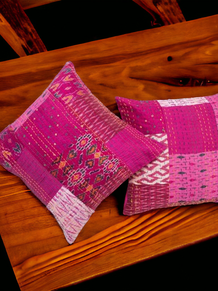 Handmade Indian Embroidered Patchwork Cotton Cushion Cover - 16x16 Inch (40x40 cm) - Artisan Home Decor for Sofa, Couch, Floor, Meditation & Ottoman - 5