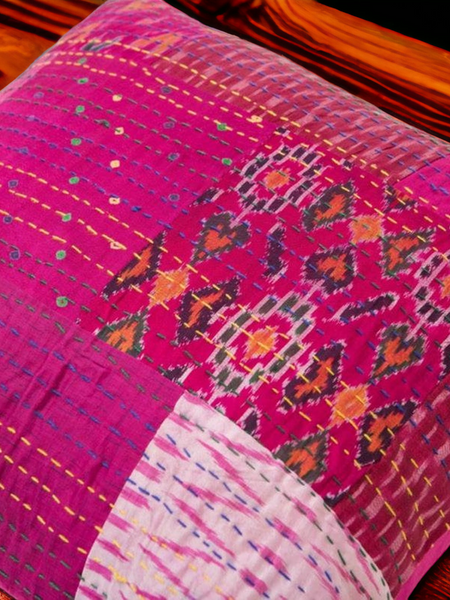 Handmade Indian Embroidered Patchwork Cotton Cushion Cover - 16x16 Inch (40x40 cm) - Artisan Home Decor for Sofa, Couch, Floor, Meditation & Ottoman - 5