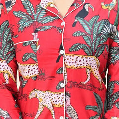 Red tiger print Cotton Pajama Set - Soft Indian Nightwear | Pure Cotton PJ's & Bridesmaid Gift for Her
