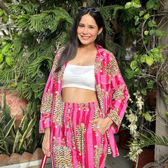 Pink Tiger Print Cotton Pajama Set - Soft Indian Nightwear | Pure Cotton PJ's & Bridesmaid Gift for Her