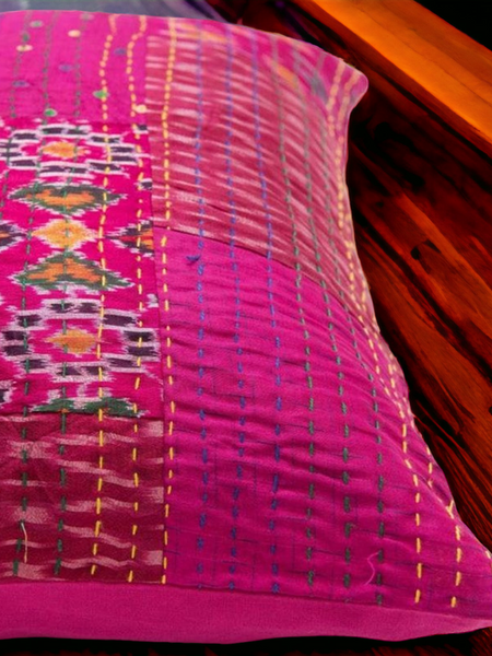 Handmade Indian Embroidered Patchwork Cotton Cushion Cover - 16x16 Inch (40x40 cm) - Artisan Home Decor for Sofa, Couch, Floor, Meditation & Ottoman - 5