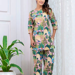 Women's Cotton Co-ord er Pink & Floral Print Cotton Co-oSet - Casual Summrd Set for a Stylish Look