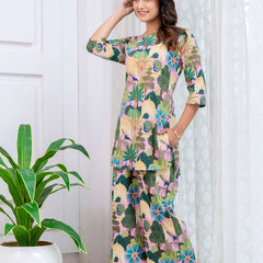 Women's Cotton Co-ord er Pink & Floral Print Cotton Co-oSet - Casual Summrd Set for a Stylish Look