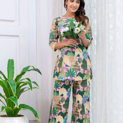 Women's Cotton Co-ord er Pink & Floral Print Cotton Co-oSet - Casual Summrd Set for a Stylish Look