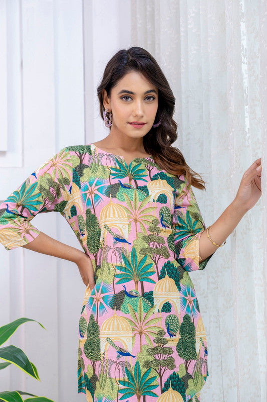 Women's Cotton Co-ord er Pink & Floral Print Cotton Co-oSet - Casual Summrd Set for a Stylish Look