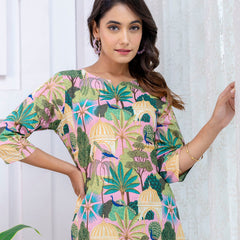 Women's Cotton Co-ord er Pink & Floral Print Cotton Co-oSet - Casual Summrd Set for a Stylish Look