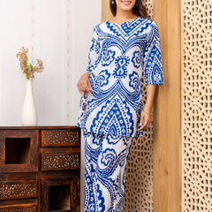 Women's Cotton Co-ord Set - Casual Summer Two-Piece Paisley Print Blue Cotton Co-ord Set