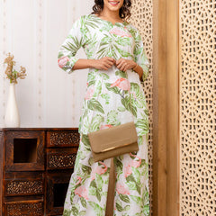 Women's Cotton Co-ord Set: Casual Summer Blue Floral Print & Green Cotton Co-ord Set