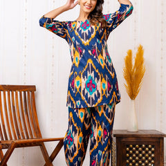 Women's Cotton Co-ord Set - Casual Summer Blue Floral Print Co-ord Set for Effortless Style