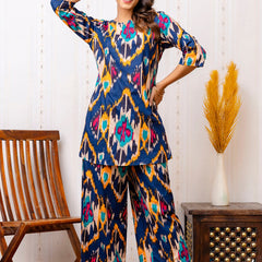 Women's Cotton Co-ord Set - Casual Summer Blue Floral Print Co-ord Set for Effortless Style