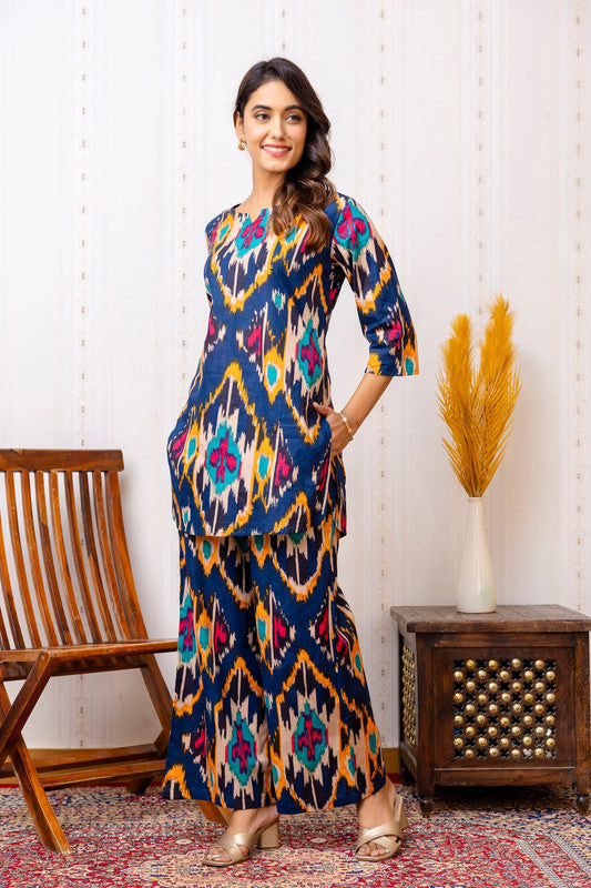 Women's Cotton Co-ord Set - Casual Summer Blue Floral Print Co-ord Set for Effortless Style