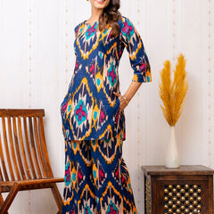 Women's Cotton Co-ord Set - Casual Summer Blue Floral Print Co-ord Set for Effortless Style