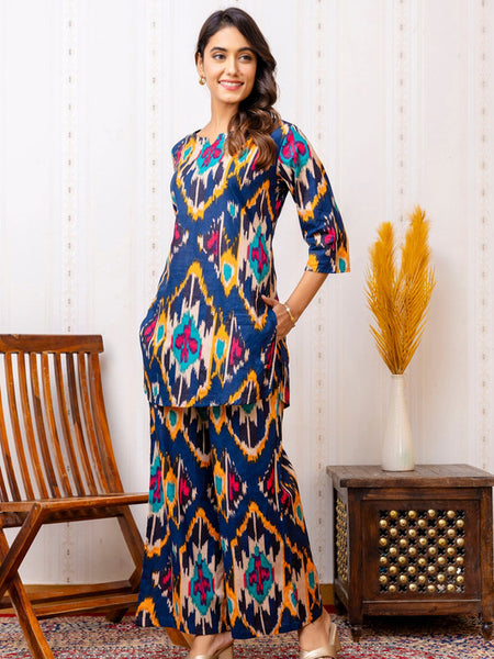 Women's Cotton Co-ord Set - Casual Summer Blue Floral Print Co-ord Set for Effortless Style