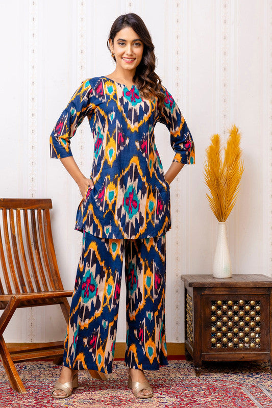 Women's Cotton Co-ord Set - Casual Summer Blue Floral Print Co-ord Set for Effortless Style