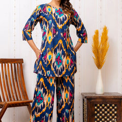 Women's Cotton Co-ord Set - Casual Summer Blue Floral Print Co-ord Set for Effortless Style